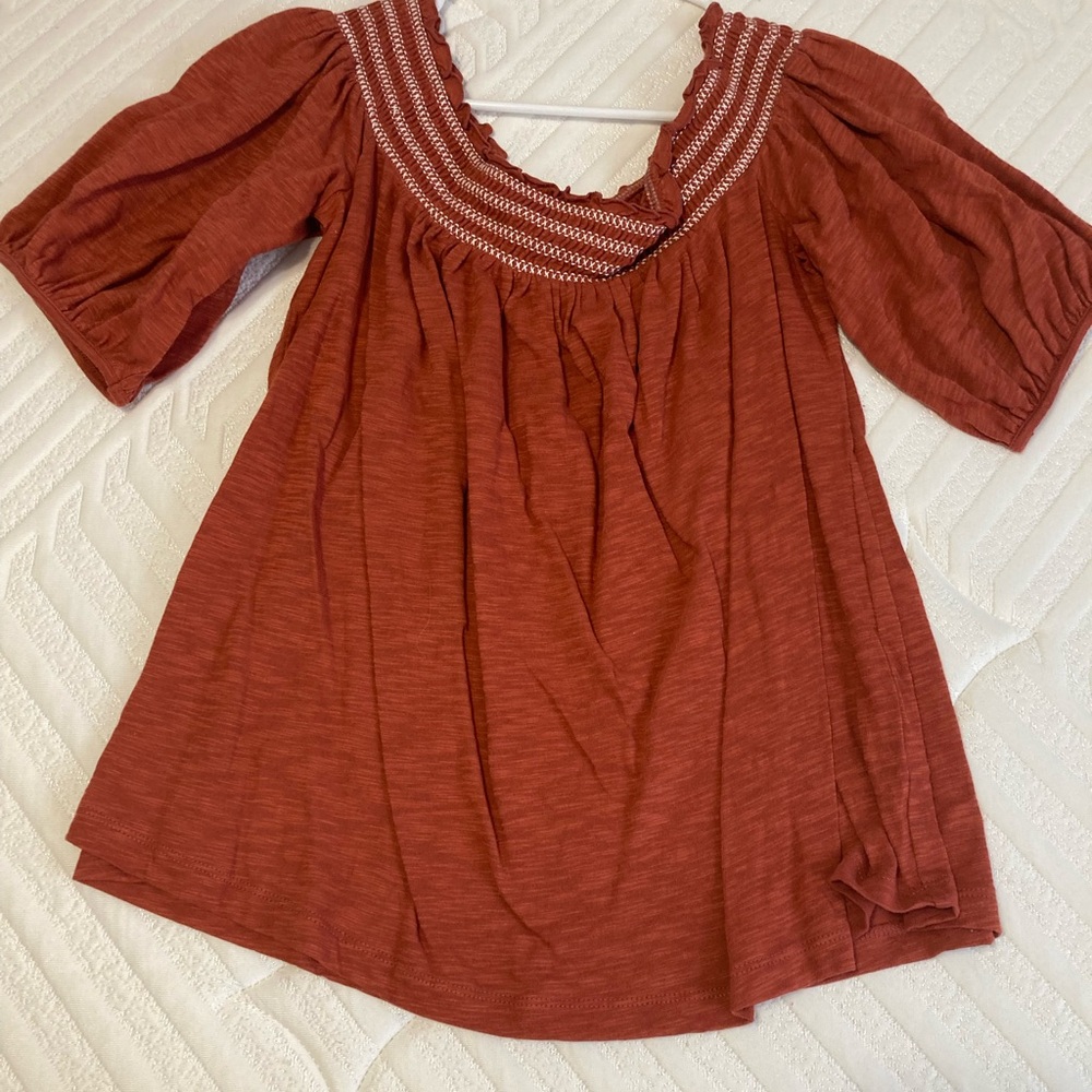 a.n.a Rust Blouse with Embroidered Accents